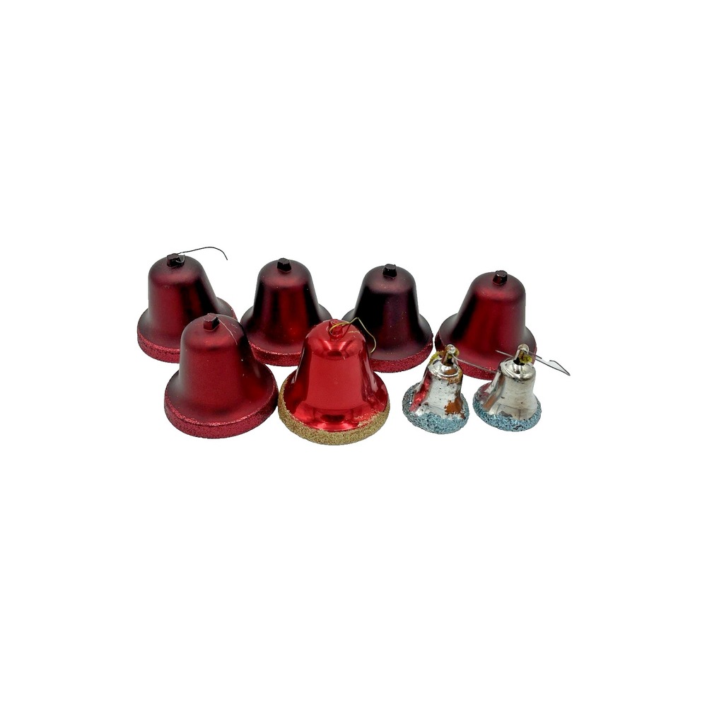 Vintage Lot of 8 Plastic Glitter Rim Christmas Ornament Bells
